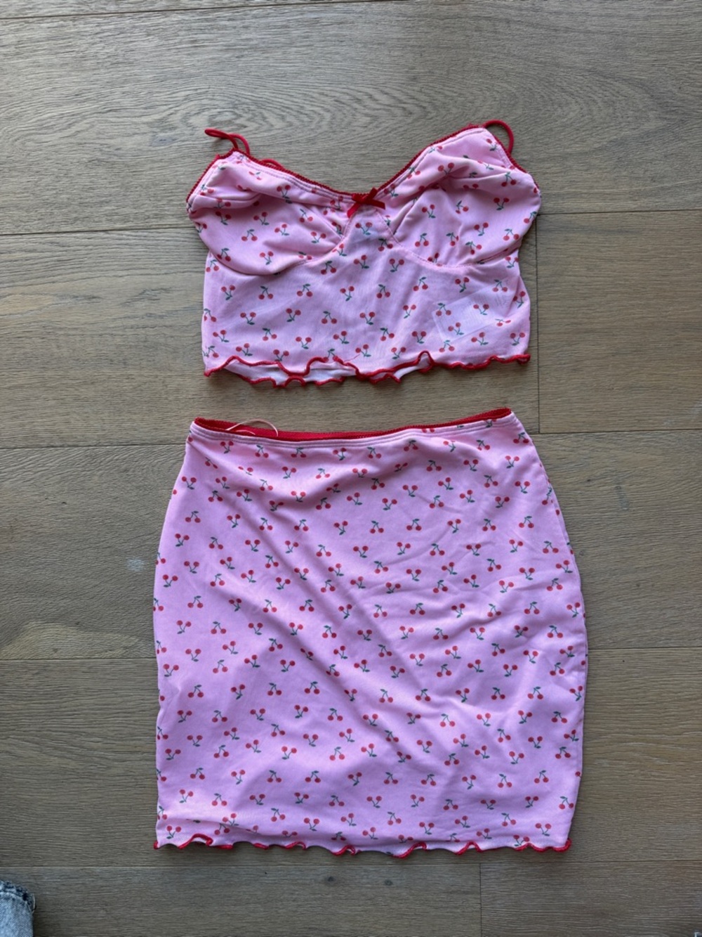 Adika Pink Cherry Print Two-Piece Skirt Set